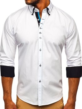 Biela pánska elegantá košeľa s dlhými rukávmi BOLF 3708