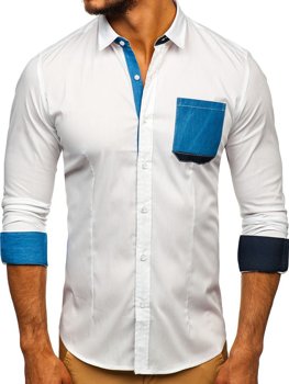 Biela pánska elegantná košeľa s dlhými rukávmi BOLF 7192
