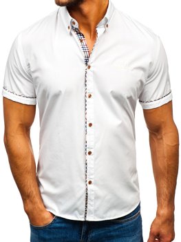 Biela pánska elegantná košeľa s krátkymi rukávmi BOLF 5509-1