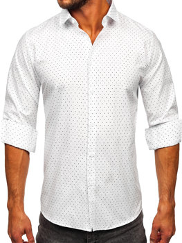 Biela pánska košeľa s bodkovaným vzorom a dlhými rukávmi Bolf T597