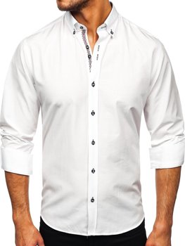 Biela pánska košeľa s dlhými rukávmi Bolf 20718