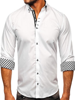 Biela pánska košeľa s dlhými rukávmi Bolf 3762