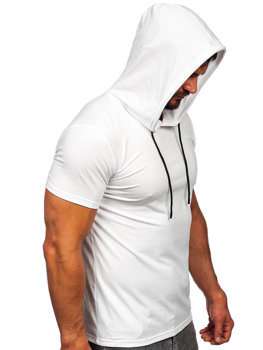 Biele pánske tričko s kapucňou bez potlače Bolf 8T957
