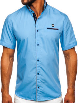 Blankytná modrá pánska košeľa s krátkymi rukávmi Bolf 19617