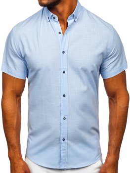 Blankytne modrá pánska bavlnená košeľa s krátkymi rukávmi Bolf 20501