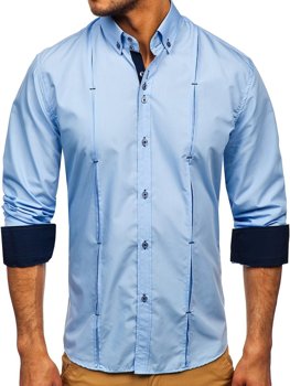 Blankytne modrá pánska košeľa s dlhými rukávmi Bolf 20725