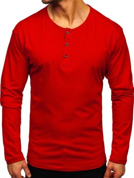 Červené pánske tričko s dlhými rukávmi s gombíkmi Bolf 1114