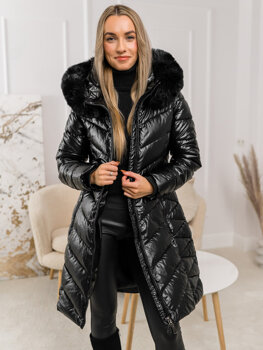 Čierna dámska prešívaná zimná bunda s kapucňou Bolf 5M3139