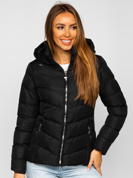 Čierna dámska prešívaná zimná bunda s kapucňou Bolf 5M726