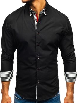 Čierna pánska elegantá košeľa s dlhými rukávmi BOLF 1747