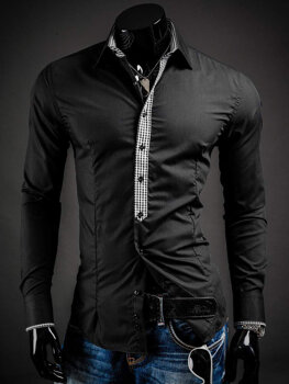 Čierna pánska elegantná košeľa s dlhými rukávmi BOLF 0939