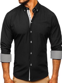 Čierna pánska elegantná košeľa s dlhými rukávmi BOLF 5796