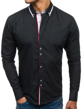 Čierna pánska elegantná košeľa s dlhými rukávmi BOLF 6857