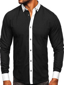 Čierna pánska elegantná košeľa s dlhými rukávmi Bolf 21750