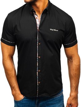 Čierna pánska elegantná košeľa s krátkymi rukávmi  Bolf 5509-1