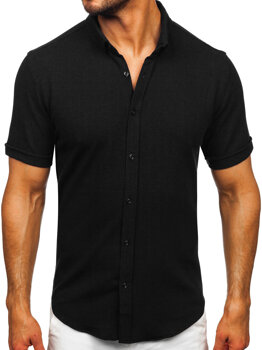 Čierna pánska mušelínová košeľa s krátkymi rukávmi Bolf 2013