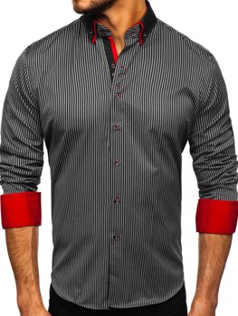 Čierna pánska prúžkovaná košeľa s dlhými rukávmi Bolf Bolf 2751