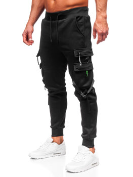 Čierne pánske teplákové jogger nohavice s cargo vreckami Bolf HSS015