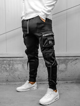 Čierne pánske teplákové jogger nohavice s cargo vreckami Bolf HSS017A