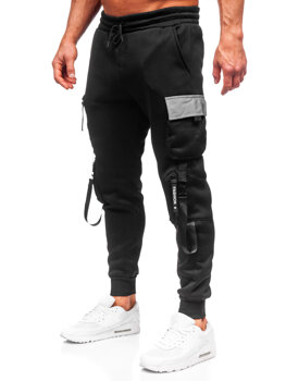 Čierne pánske teplákové jogger nohavice s cargo vreckami Bolf HSS020