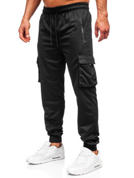 Čierne pánske teplákové jogger nohavice s cargo vreckami Bolf JX6360