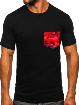 Čierno-červené pánske bavlnené tričko s náprsným vreckom Bolf 14507