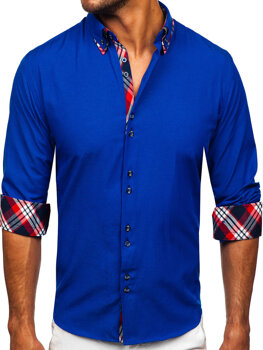 Kráľovsky modrá pánska elegantná košeľa s dlhými rukávmi BOLF 4704