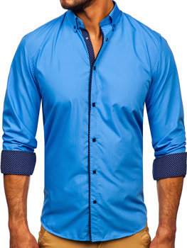 Modrá pánska elegantná košeľa s dlhými rukávmi Bolf 7724-1