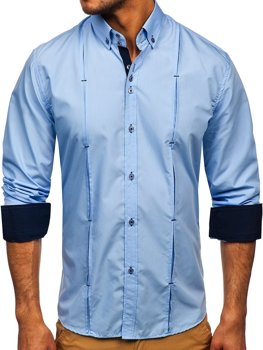 Modrá pánska košeľa s dlhými rukávmi Bolf 20725