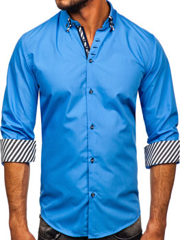 Modrá pánska košeľa s dlhými rukávmi Bolf 3762