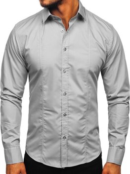 Sivá pánska elegantná košeľa s dlhými rukávmi Bolf 6944
