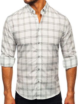 Sivá pánska košeľa s károvaným vzorom a dlhými rukávmi Bolf 22749