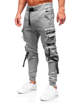 Sivé pánske teplákové jogger nohavice s cargo vreckami Bolf HSS017