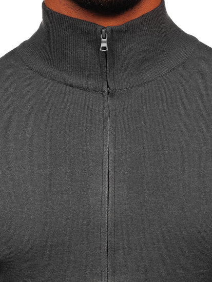 Antracitový pánsky sveter so zapínaním na zips Bolf MM6004