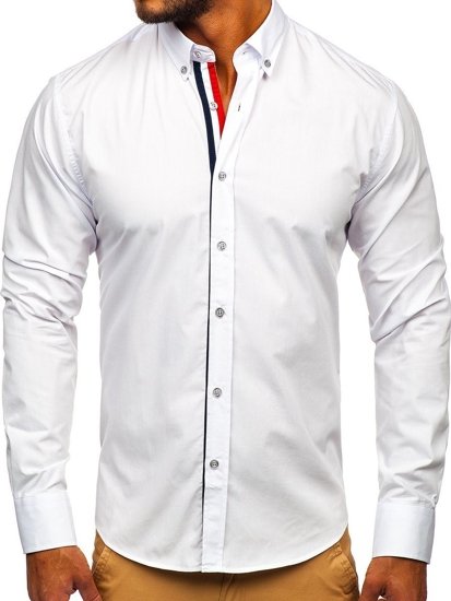 Biela pánska elegantá košeľa s dlhými rukávmi Bolf 3713