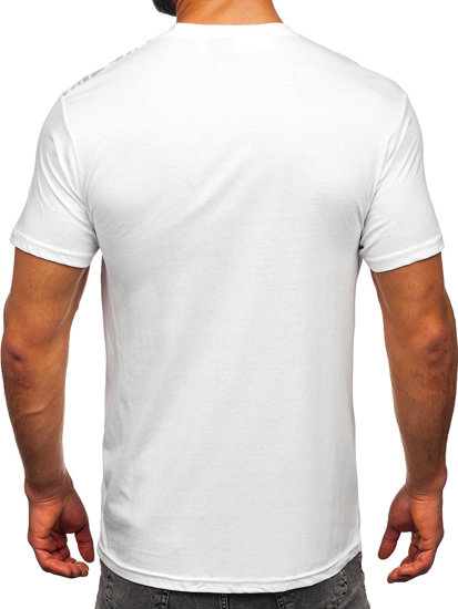 Biele pánske bavlnené tričko s potlačou Bolf 14720
