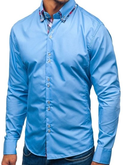 Blankytná pánska elegantá košeľa s dlhými rukávmi BOLF 2712