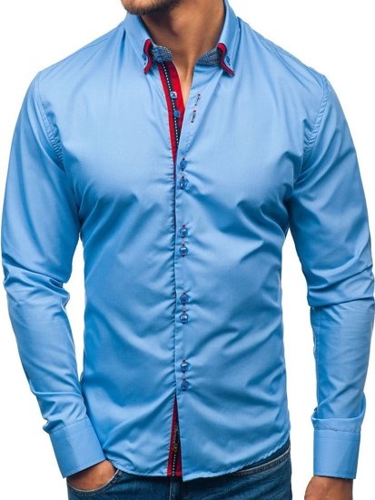 Blankytná pánska elegantá košeľa s dlhými rukávmi BOLF 2785