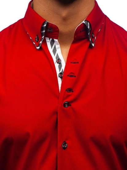 Červená pánska košeľa s dlhými rukávmi BOLF 3762