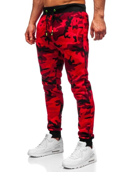 Červené pánske jogger nohavice s maskáčovým vzorom Bolf KZ15
