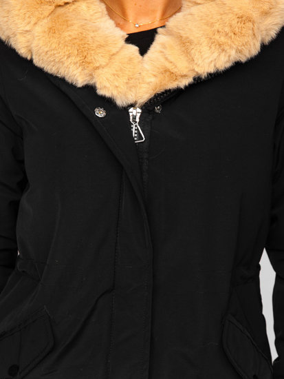 Čierna dámska zimná bunda parka s kapucňou Bolf 7034