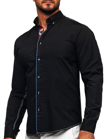 Čierna pánska elegantná košeľa s dlhými rukávmi Bolf 22732