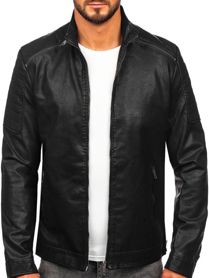 Čierna pánska koženková bunda Bolf EX229