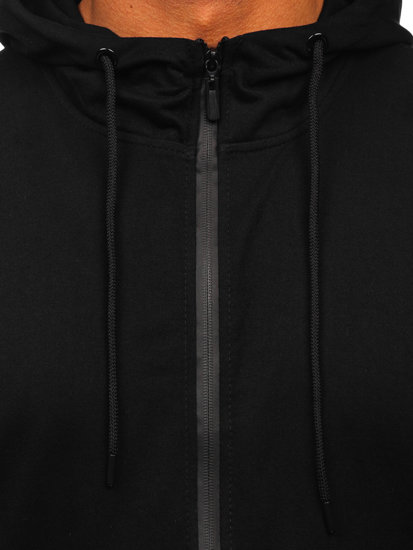 Čierna pánska mikina na zips s kapucňou Bolf B025