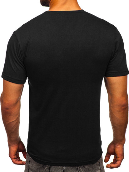 Čierne pánske tričko s výstrihom do V bez potlače Bolf 192131