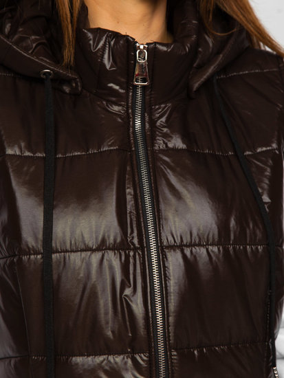Hnedá dámska dlhá prešívaná vesta Bolf 82019