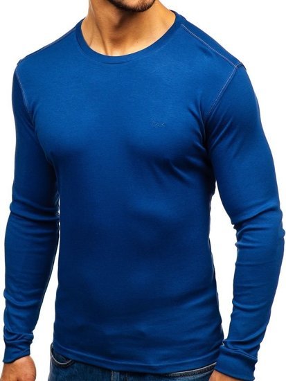 Kráľovské modré pánske tričko s dlhými rukávmi bez potlače Bolf 145359