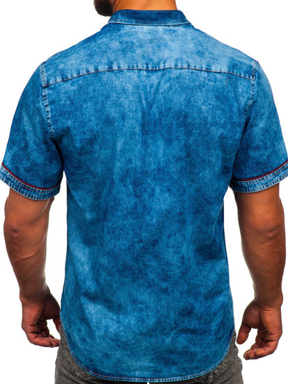 Modrá pánska rifľová košeľa s krátkymi rukávmi Bolf 19640