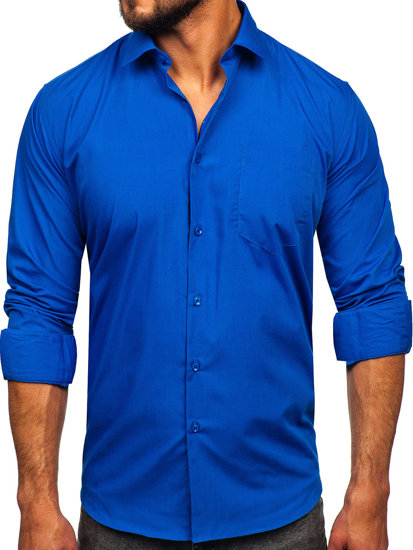 Pánska elegantná košeľa s dlhými rukávmi vo farbe kráľovská modra Bolf M14