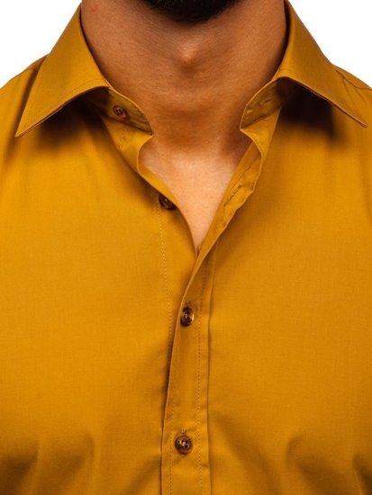 Pánska elegantná košeľa s dlhými rukávmi vo farbe ťavej srsti Bolf 1703